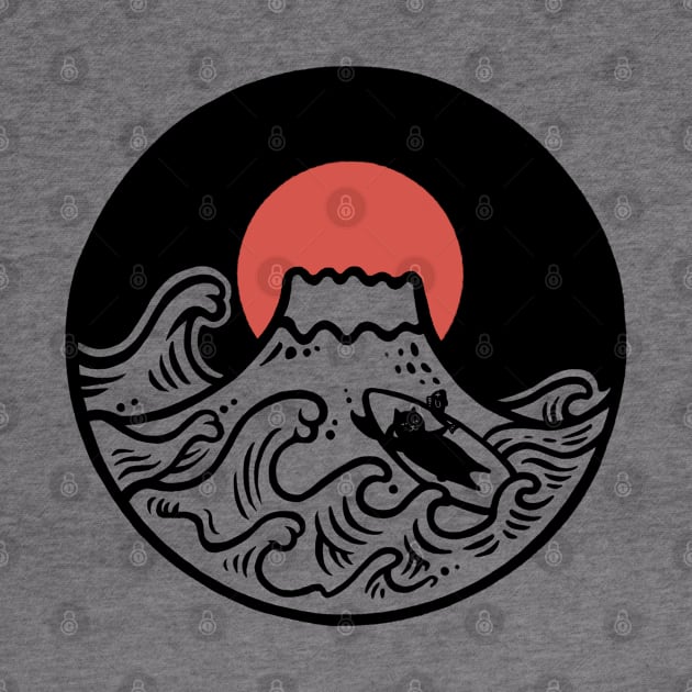 Great wave of Mount Fuji cat surfer by Chewbarber